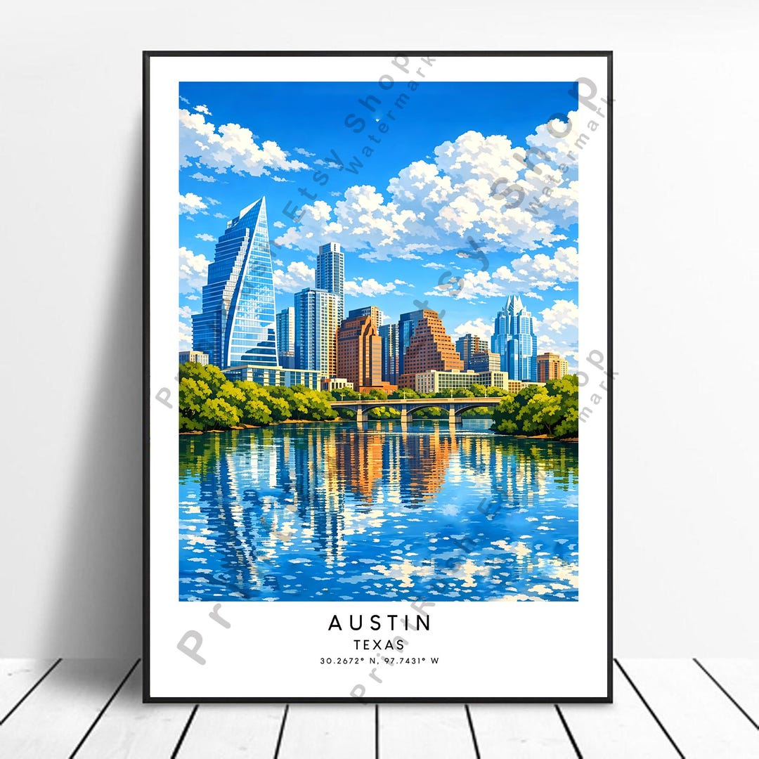Austin Texas Wall Print Illustration Art Poster Travel Décor Cityscape ...