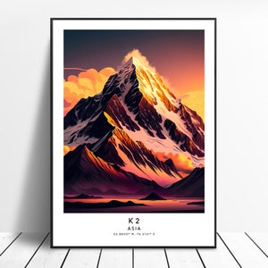 Mount K2 Print Colourful K2 Poster Abstract K2 Print Minimalist Mount Godwin-Austen Wall Art K2 Art Print K2 Wall Print Mount K2 Gift Poster