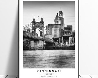 Cincinnati Travel Print Cincinnati City Wall Art Preto e Branco Cincinnati Ohio Poster Minimalista Cincinnati Poster Cincinnati Gift Print