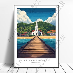 Cartel de ilustración de viaje de Martinica Les Anses d'Arlet Impresión Arte caribeño Les Anses d'Arlet Cartel Martinica Decoración del hogar Regalo de Martinica