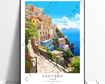 Positano Reise Druck Italien Wandkunst Positano Poster Amalfiküste Kunst Minimalistischer Positano Druck Wohnkultur Wandbehang Positano Geschenk Druck