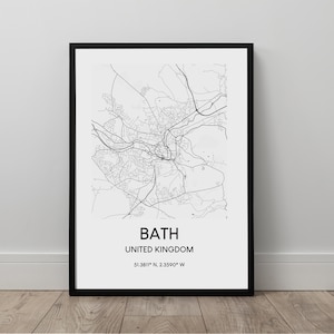 Badekarte Druck Bad Stadt Karte Bad Wandkunst Poster Bath United Kingdom Reisedruck Schwarz-Weiß Bad Kunstdruck Bad Geschenk Karte