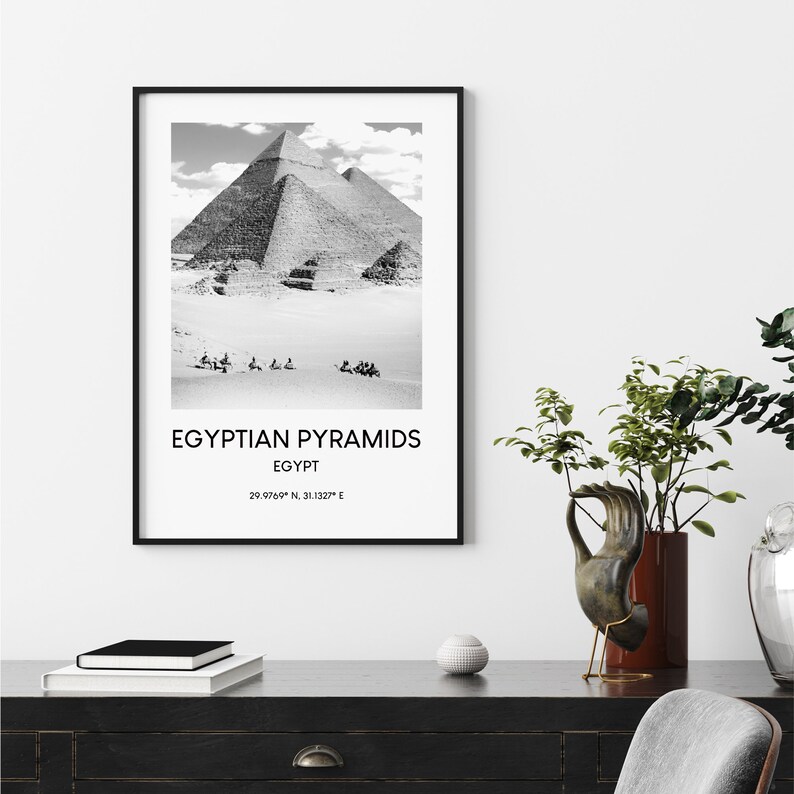 Egyptian Pyramids Print Black and White Giza Necropolis | Etsy