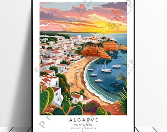 Algarve Portugal Travel Print Algarve Poster Home Decor Algarve Wall Print Algarve Wall Art  Algarve Art  Algarve Colourful Print Gift
