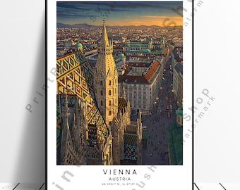 Austria Wall Art Print Vienna Travel Poster Illustration Art Home Décor Vienna Poster Wall Décor Illustration Wall Hanging Vienna Print