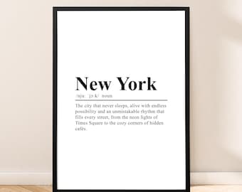 New York Print New York Wall Art New York Poster Wall Hanging New York Travel Print Minimalist New York Home Decor Gift Dictionary Poster