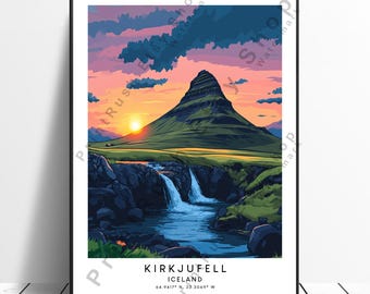Iceland Travel Print Colourful Kirkjufell Poster Kirkjufell Hill Wall Art Kirkjufell Wall Print Home Décor Kirkjufell Iceland  Art Gift