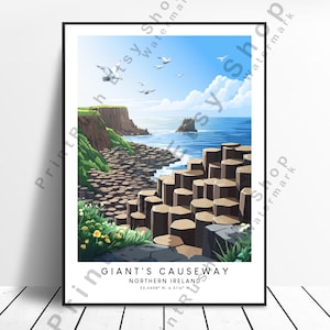 Impresión de la Calzada del Gigante Impresión artística de la costa irlandesa Decoración de maravillas naturales Póster de pared artístico de la Calzada del Gigante Ilustración Póster de la Calzada del Gigante