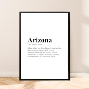 Arizona Travel Print Definition Poster Arizona Print Dictionary Print Arizona Poster Minimalist Arizona Wall Print  Décor Wall Quote Gift