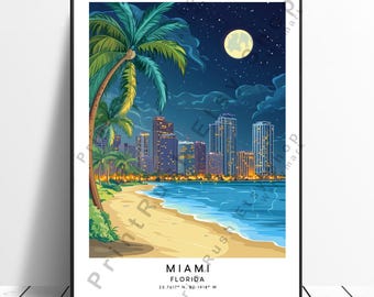 Florida Travel Print Miami Wall Decor Miami Artwork Colourful Miami Wall Print Home Décor Miami Wall Poster Illustration Art Miami Gift