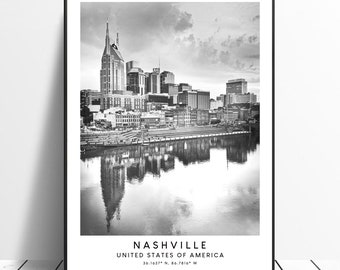 Nashville Travel Print Nashville Wall Art Black and White Nashville Poster Minimalist Nashville Wall Print Nashville Tennessee Gift Art