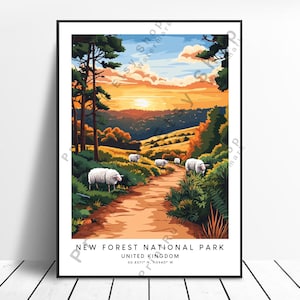 New Forest Nationalpark Druck New Forest Wand-Druck New Forest Wand-Druck New Forest Wand-Druck New Forest Wand-Druck New Forest Kunst Geschenk Illustration