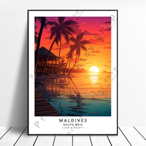 Maldives Travel Print Colourful Maldives Poster Wall Art Maldives Print Minimalist Maldives Home Décor Maldives Wall Hanging Art Gift Poster