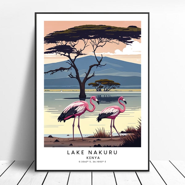 Lake Nakuru Travel Print Colourful Lake Nakuru Poster Abstract Lake Nakuru  Print Minimalist Lake Nakuru Wall  Print Lake Nakuru Gift Poster