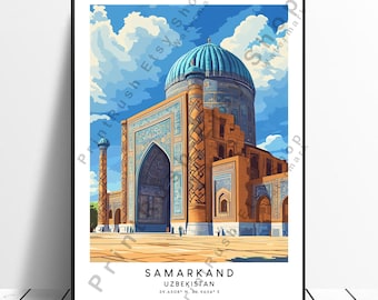 Uzbekistan Travel Print Colourful Samarkand Print Wall Art Minimalist Samarkand Poster Home Décor Samarkand Illustration Gift Print