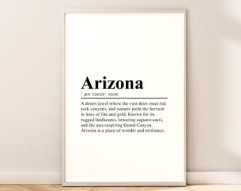 Arizona Travel Print Wall Hanging Arizona Print Dictionary Poster Arizona Poster Minimalist Arizona Wall Print Arizona Decor Wall Quote Gift