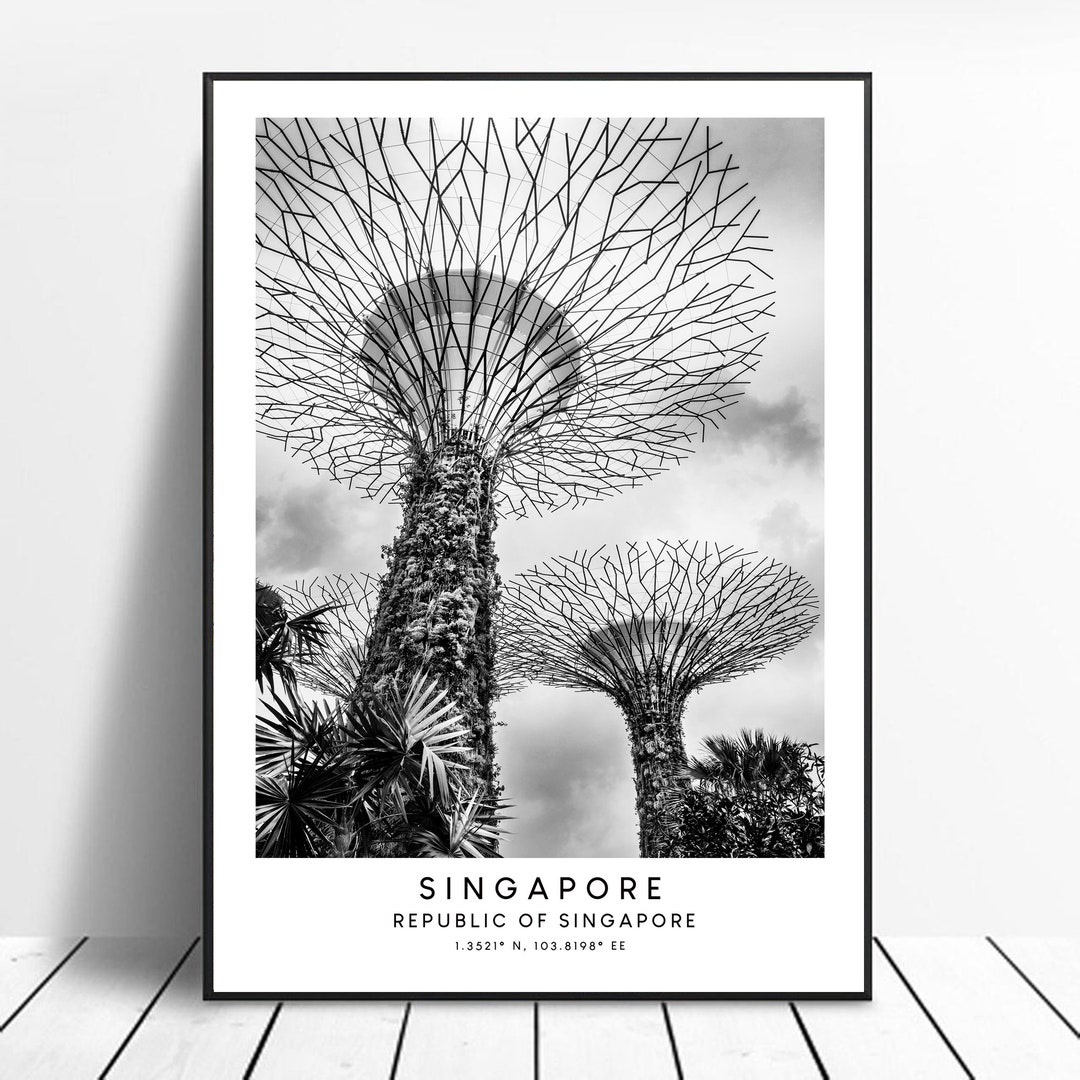 Singapour Travel Print Singapore Wall Art Noir et blanc Singapour Print