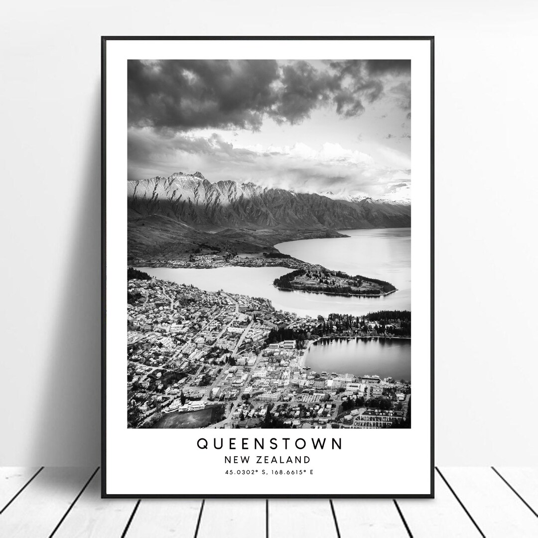 Queenstown Travel Print Queenstown Wall Art Black and White Queenstown