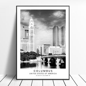 Columbus Travel Print Columbus City Wall Art Print Black and White Columbus Ohio Home Décor Columbus Poster Columbus Gift Print