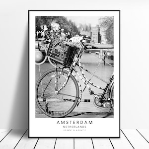 Amsterdam Travel Print Black and White Amsterdam City Poster Minimalist Amsterdam Wall Art Amsterdam Poster Amsterdam Gift Print