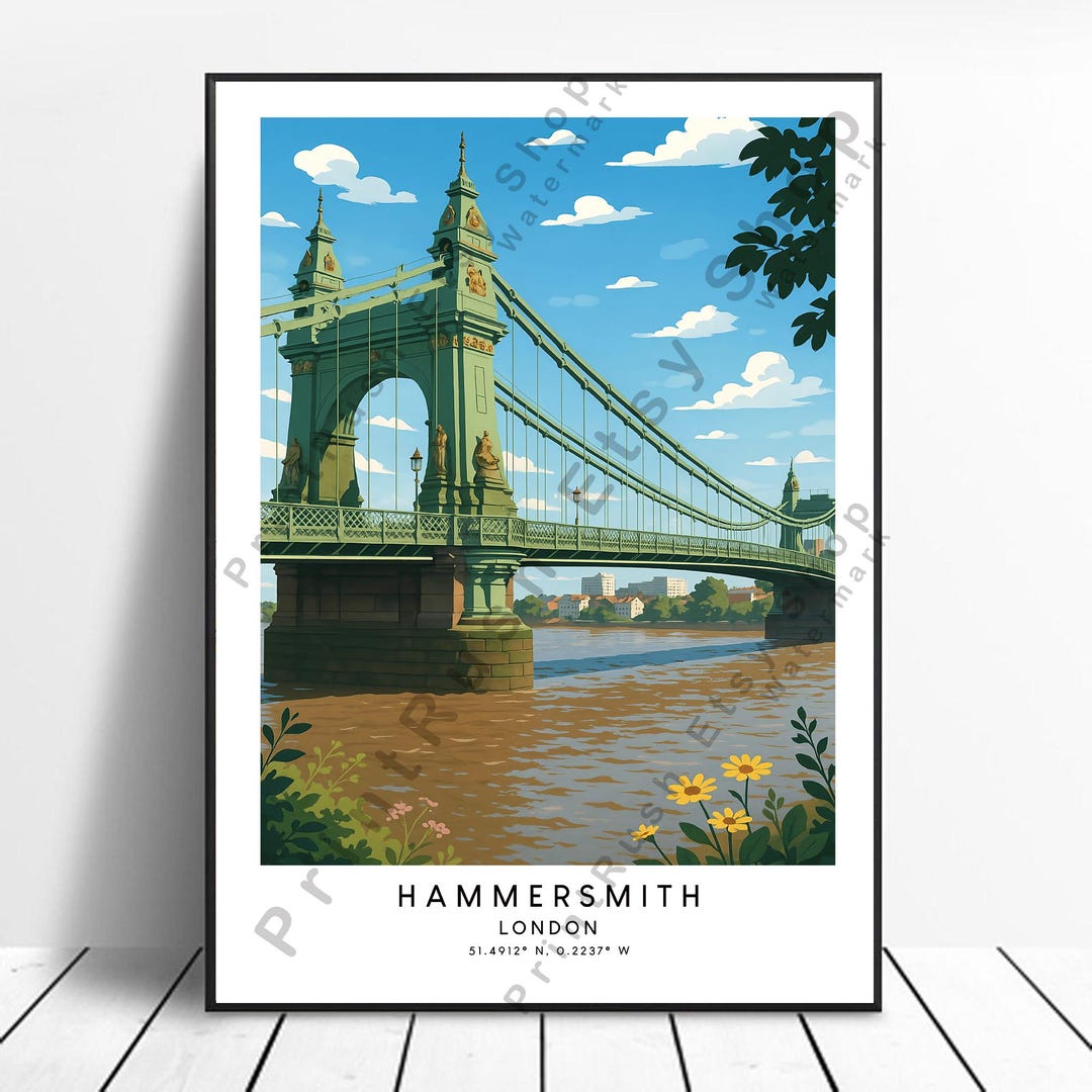 Hammersmith London Print Illustration Art Décor Thames River Home Wall ...