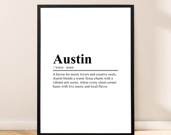 Austin Texas Print Austin Wall Art Austin Poster Wall Hanging Austin Travel Print Minimalist Austin Art Home Decor Gift Dictionary Poster