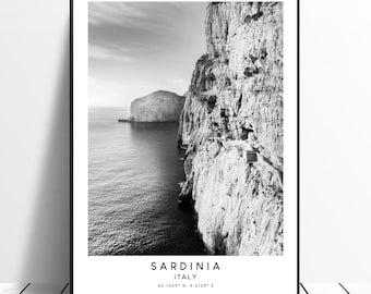 Sardinia Travel Print Black and White Sardinia Island Wall Art Sardinia Poster Minimalist Sardinia  Italy Print Sardinia Wall Décor