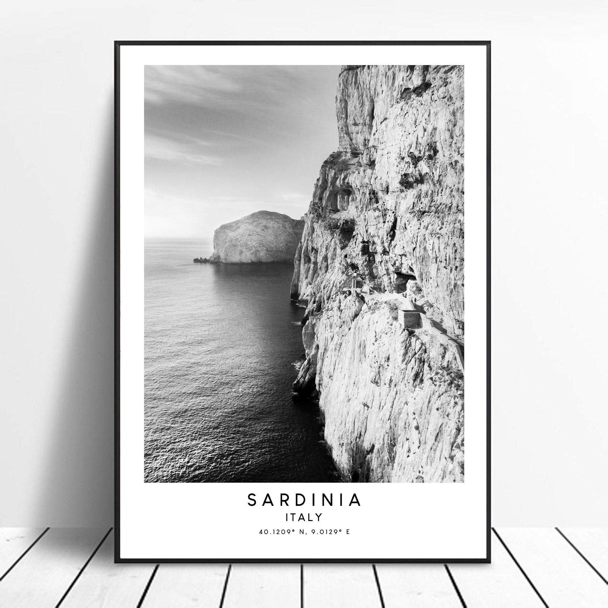 Sardinia Travel Print Black and White Sardinia Island Wall Art