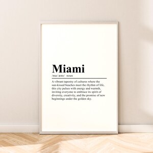 Miami Travel Print Wall Art Miami Poster Wall Quote Miami Florida Print Definition Print Minimalist Miami Home Décor Gift Dictionary Poster