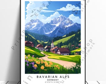 Bavarian Alps Landscape Print, Alpine Nature Wall Art