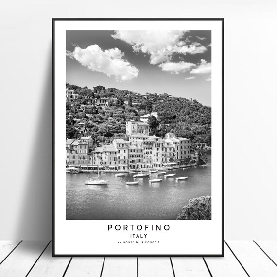 Portofino Wall Print Portofino Poster Portofino Wall Art Portofino Italy Print Portofino Art Print Black and White Portofino Wall Décor
