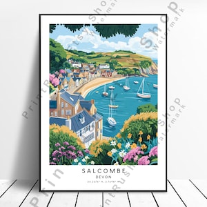 Salcombe Travel Print Devon Wall Décor Salcombe illustration Salcombe Print Devon Poster Salcombe Wall Poster Wall Hanging Gift UK Wall Art