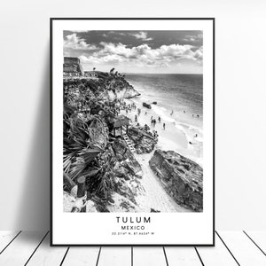 Tulum Mexico Travel Print  Black and White Tulum Poster Coordinates Minimalist Tulum Wall Art Tulum Wall Print Tulum Gift Poster