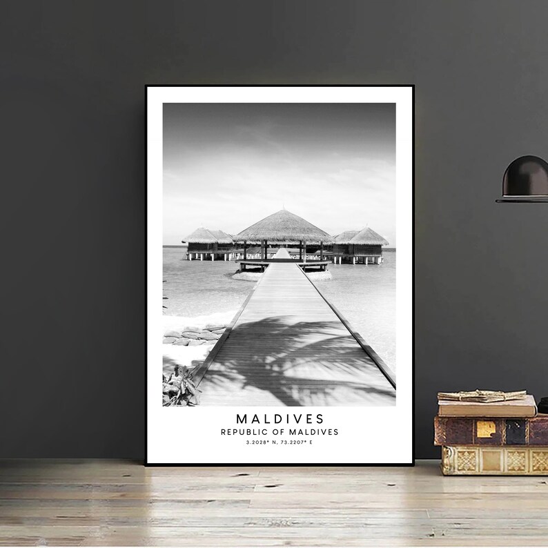 Maldives South Asia Beach Print Landmark Coordinates Minimalist ...