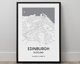 Edinburgh Map Print Edinburgh City Map Art Poster Edinburgh Map Wall Art Print Edinburgh Scotland Travel Print Minimalist Print