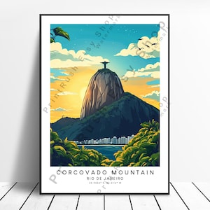 Rio de Janeiro Travel Print Corcovado Print Colourful Corcovado Mountain Poster Wall Art Corcovado Wall Print Corcovado Art Décor Brazil