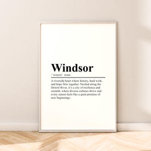 Póster minimalista de Windsor, Canadá, para amantes de los viajes. Impresión de pared de Windsor, decoración del hogar, oficina, impresión moderna de Windsor para el hogar. Regalo.