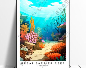 Great Barrier Reef Print Kleurrijke Great Barrier Reef Poster Koraalrif Muur Print Minimalistische Australië Wall Art Australia Gift Poster