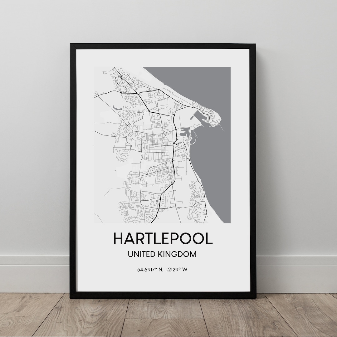Hartlepool Map Print Hartlepool Map Hartlepool Wall Art Hartlepool