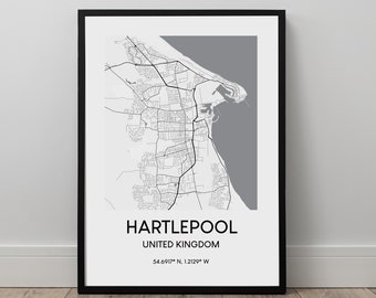 Hartlepool Map Print Hartlepool Map Hartlepool  Wall Art Hartlepool Travel Print Black and White Hartlepool Map Minimalist Hartlepool Print