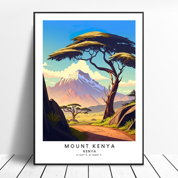 Kenia Travel Print Kleurrijke Mount Kenya Poster Abstracte Mount Kenya Print Minimalistische Mount Kenya Wall Art Mount Kenya Gift Poster