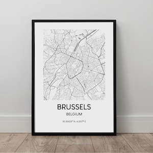 Bruxelles Carte de la ville Imprimer Noir et Blanc Bruxelles Carte Affiche Bruxelles Belgique Imprimer Bruxelles Wall Art Poster Bruxelles Voyage Print Cadeau