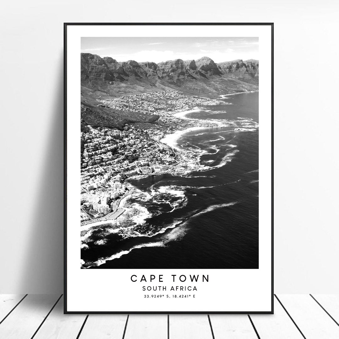 Cape Town Travel Print Cape Town Wall Art Cape Town Home Décor Black