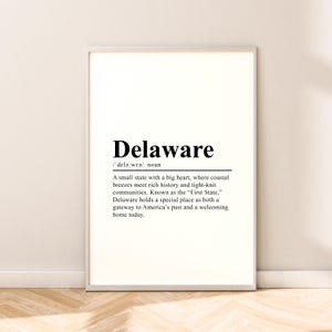 Impresión de viaje de Delaware, arte de pared, póster de Delaware, impresión del estado de Delaware, póster de pared de Delaware, decoración minimalista para el hogar de Delaware, regalo artístico