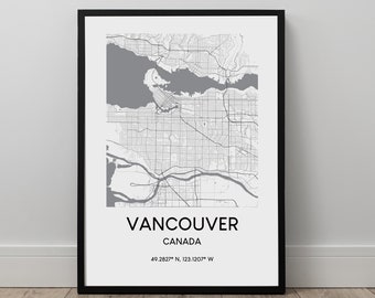 Vancouver Kaart Print Vancouver Stadskaart Vancouver Wall Art Vancouver Travel Print Vancouver Canada Wall Decor Vancouver Gift Print