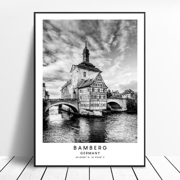 Bamberg Travel Print Black and White Bamberg Poster Minimalist Bamberg Wall Art Bamberg print Bamberg Germany Wall Poster Bamberg Gift Art