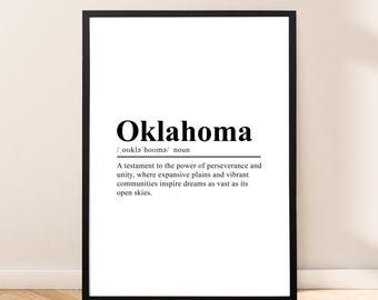 Oklahoma State Travel Print Wall Art Oklahoma Print Definition Poster Wall Hanging Minimalist Oklahoma Wall Print Oklahoma Home Décor Gift