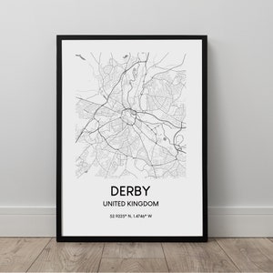 Derby Stadt Karte Druck Derby Karte Wandkunst Derby Karte Poster Derby England Reisedruck Schwarz-Weiß Derby Kunstdruck MinimalistIsch Derby Geschenk
