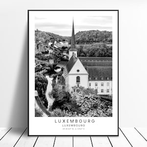 Luxemburg Reise-Druck Schwarzweiß-Kunst Luxemburg-Stadt Poster Wahrzeichen Koordinaten Minimalist Wand Kunst Dekor Urlaub Geschenk
