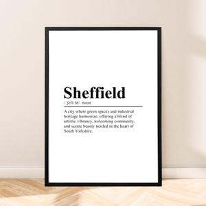 Impression d&#39;art mural Sheffield, Angleterre, affiche de Sheffield, tenture murale, impression de voyage de Sheffield, art de Sheffield minimaliste, cadeau de décoration d&#39;intérieur de Sheffield